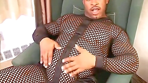 Cum shot hardcore with a hot black pornstar in a fishnet body suit