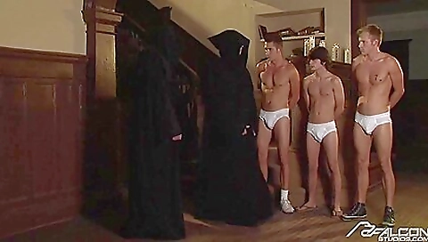 Sexy brunette gets fucked hard by two dudes in a group