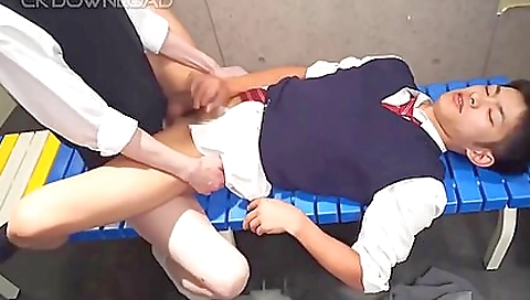 Asian petite girl wearing a pink bikini in a uniform