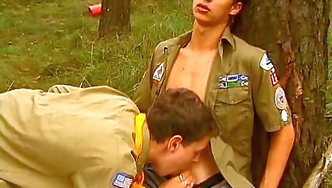 Brunette brunette enjoys an outdoor sex club with a big cock