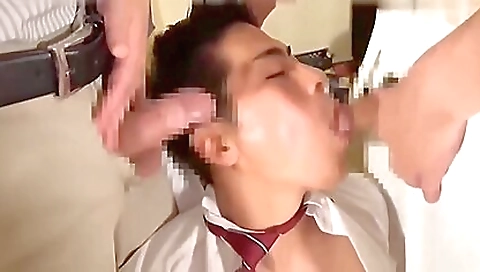Bareback threesome video with naked Asian and busty woman