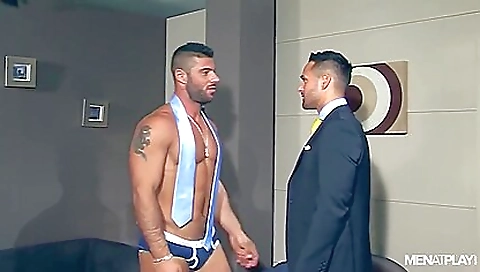 Busty brunette is getting pounded by a muscular dude