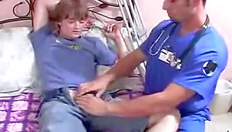 Medical doctor fucks his hairy pussy in the uniform