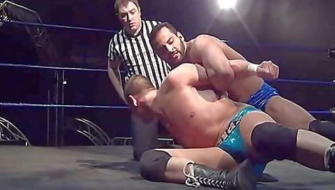 Red and blue tanktop and shorts for a tight ass wrestling